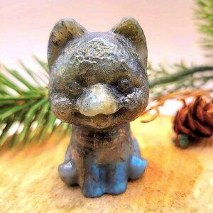 Nature Labradorite Hand Carved 2.3" Cheerful Dog Figure